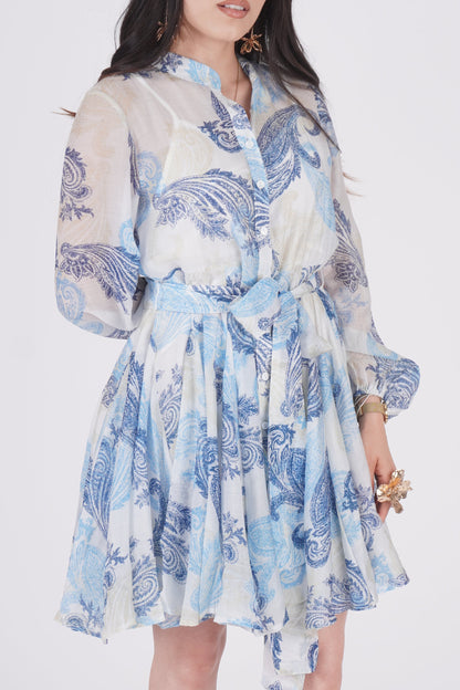 VESTIDO CORTO CON ESTAMPADO DE PORCELANA