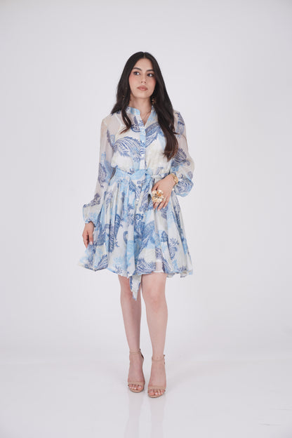 VESTIDO CORTO CON ESTAMPADO DE PORCELANA