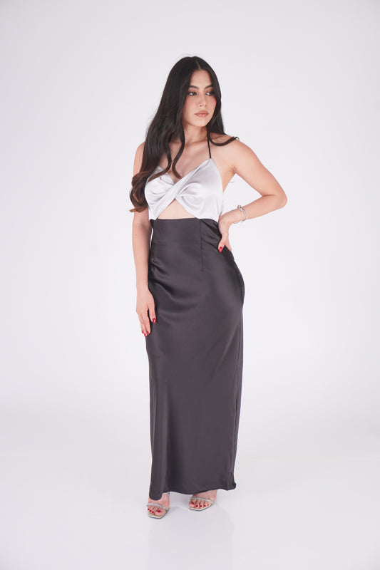 VESTIDO SATINADO COMBINADO